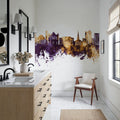 Tuscaloosa Alabama Skyline Purple & Gold Mural Wallpaper - room preview 05