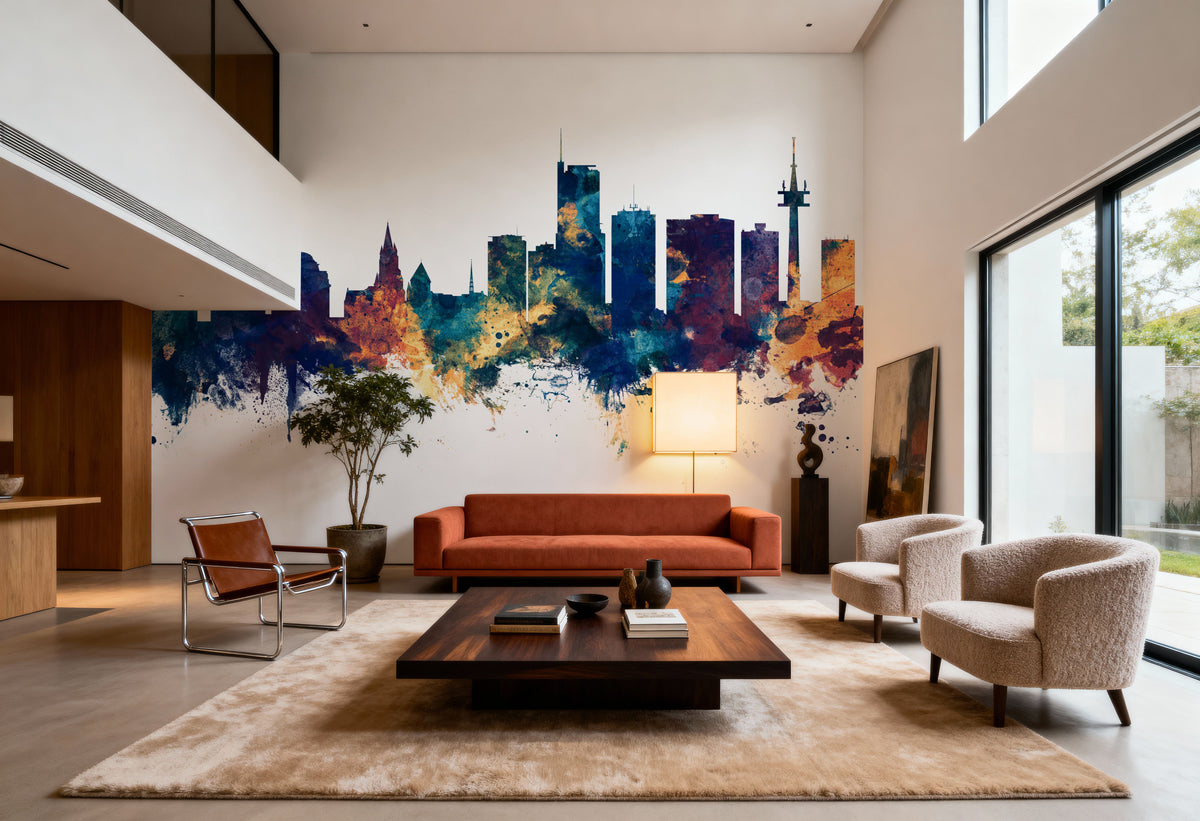 Essen Germany Skyline Blue & Bronze Mural Wallpaper - room preview 05
