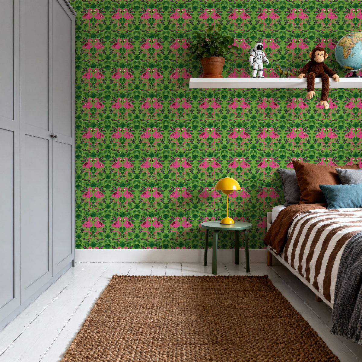 Flamingo Friends Mural Wallpaper - Green Tone - room preview 05
