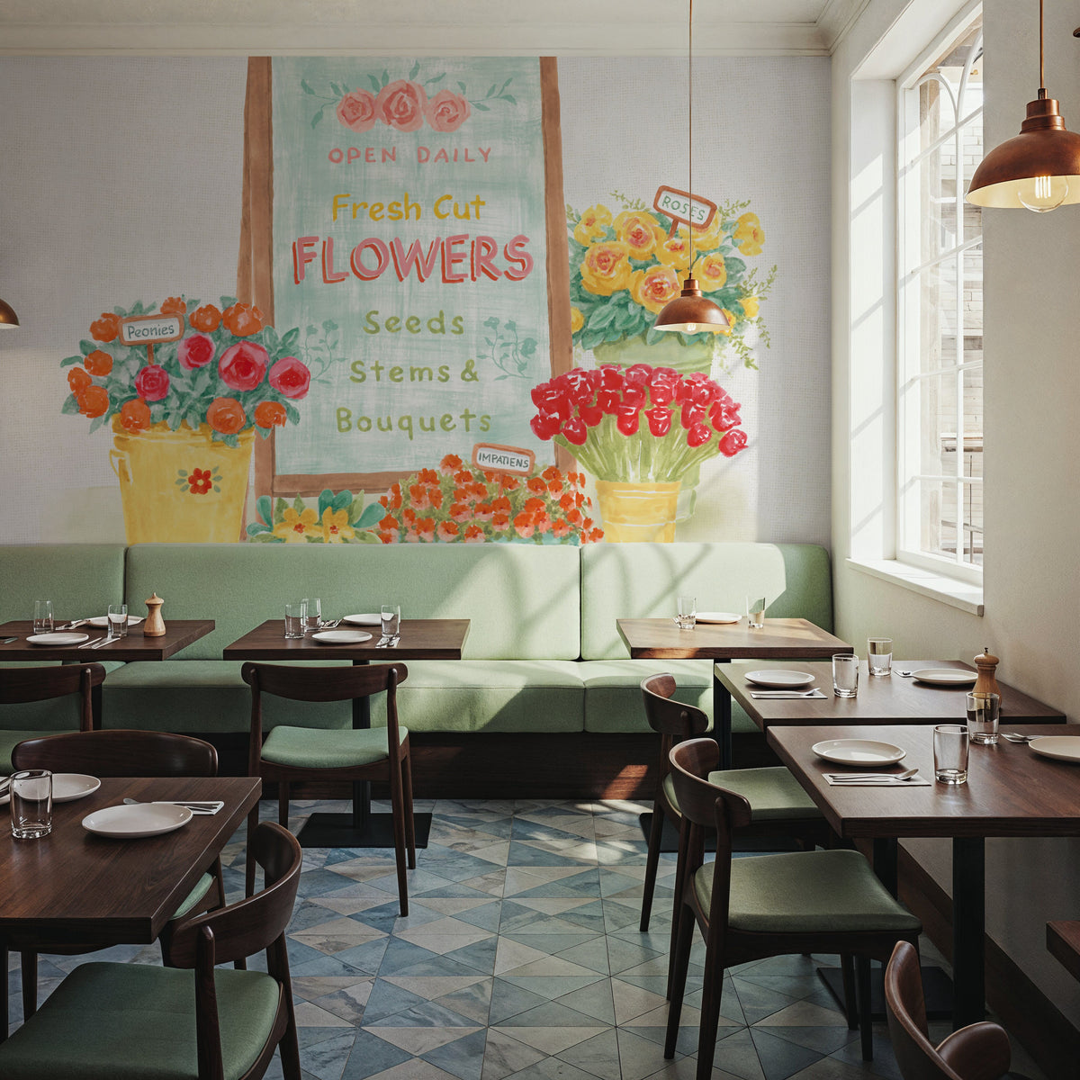 Flea Market Flowers II Mural Wallpaper - room preview 05