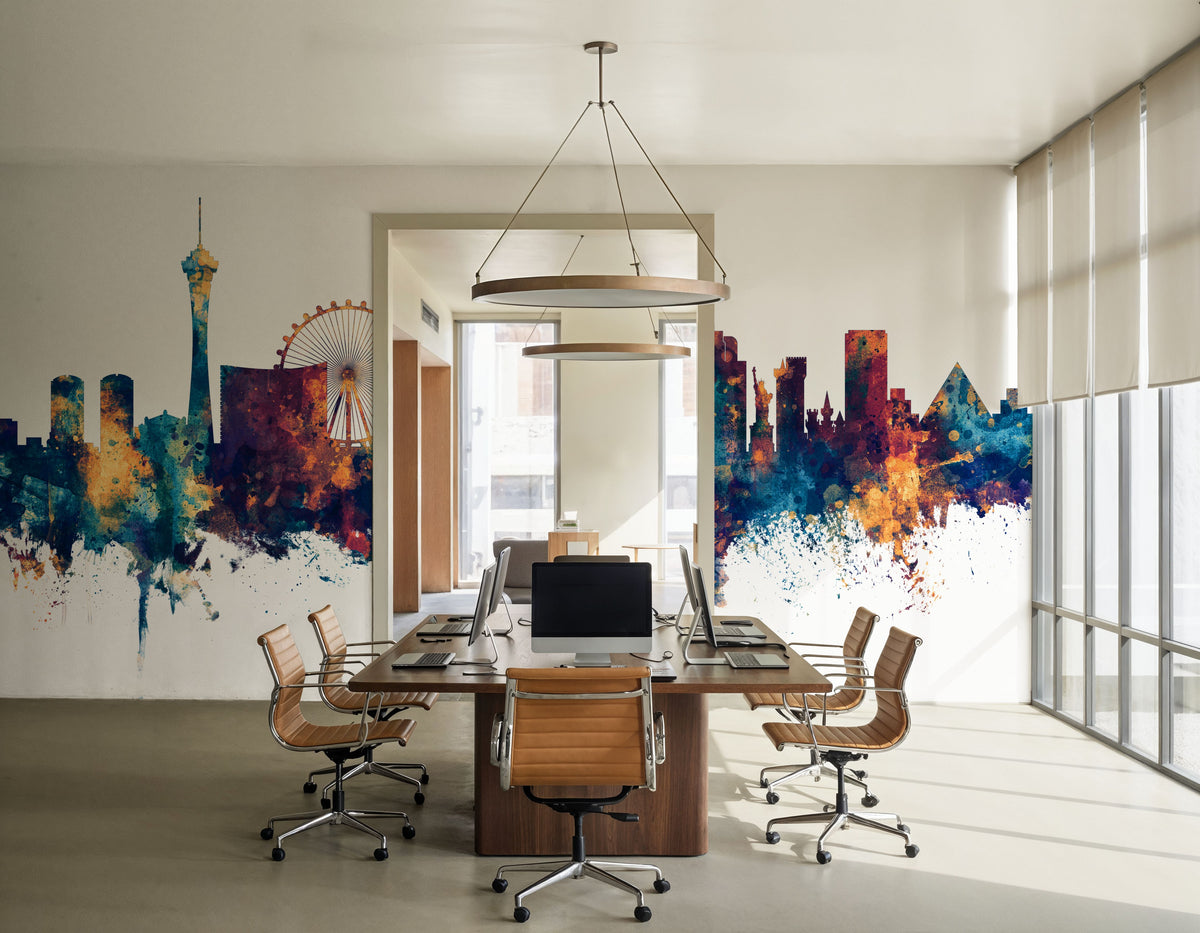 Las Vegas Nevada Skyline Blue & Bronze Mural Wallpaper - room preview 05