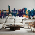 Oldham England Skyline Blue & Bronze Mural Wallpaper - room preview 05