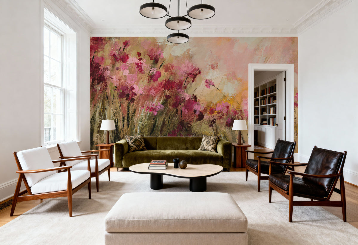Wild Pink Flowers Mural Wallpaper - room preview 05