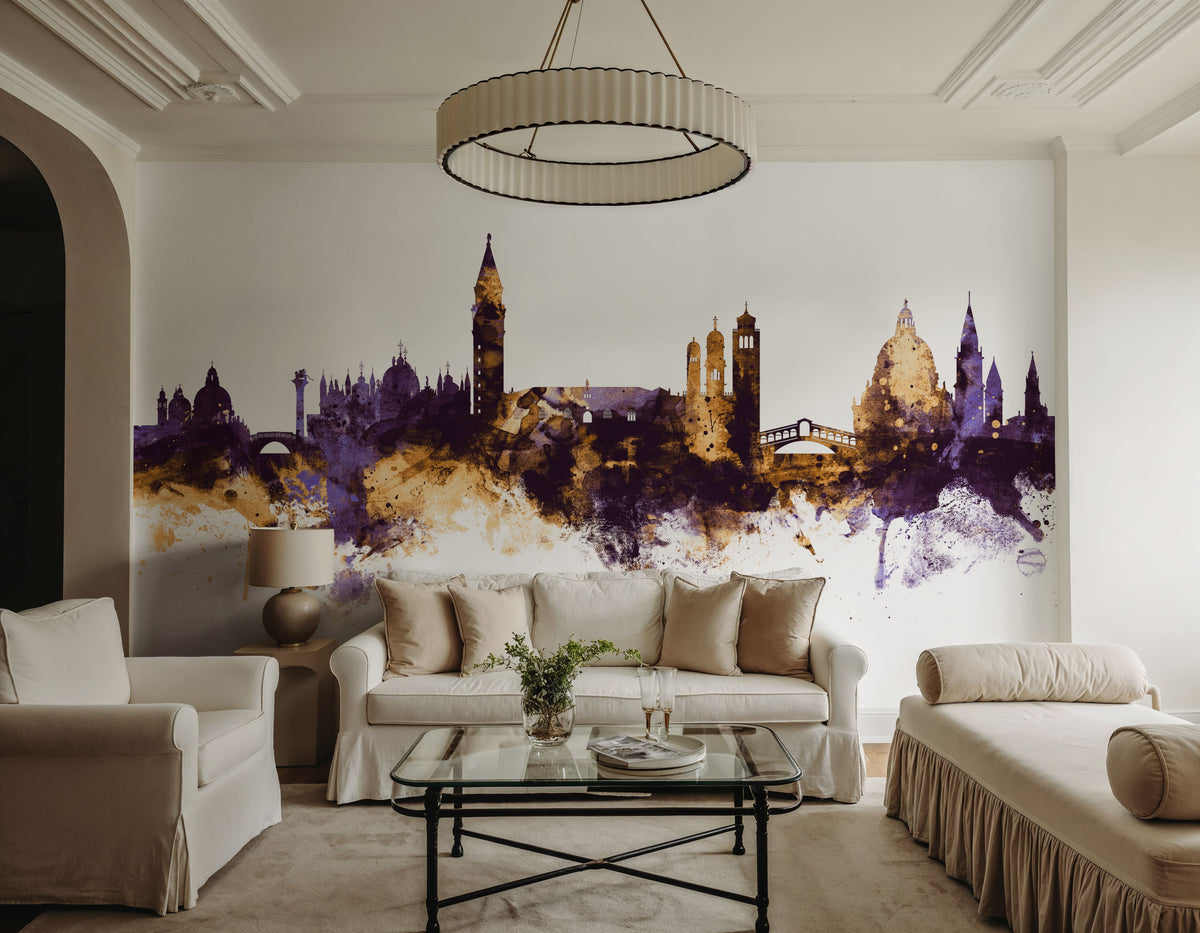 Venice Itay Skyline Purple & Gold Mural Wallpaper - room preview 05
