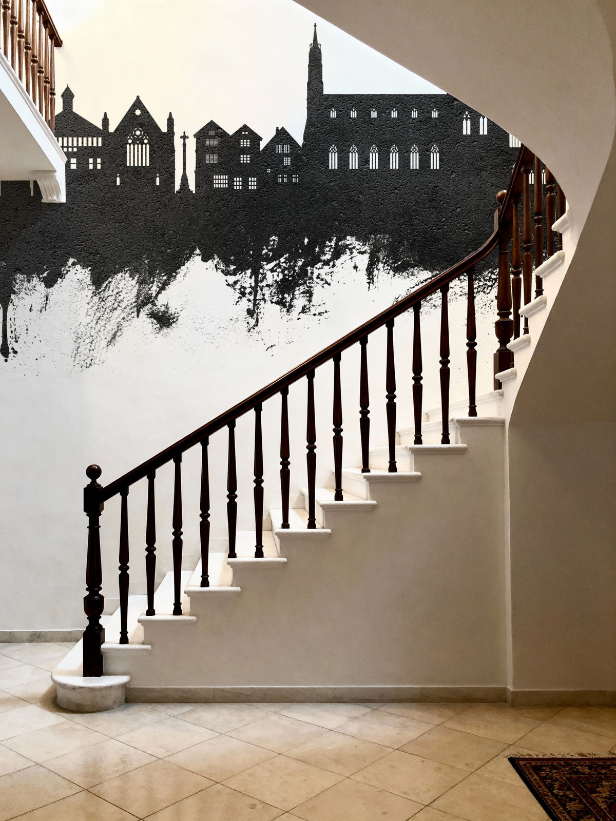 Tewkesbury England Skyline Blck & White Mural Wallpaper - room preview 05