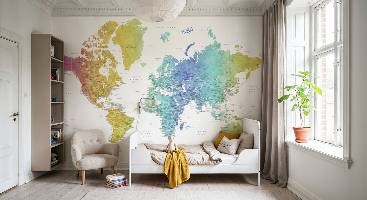 World Map Cities - Adrius Mural Wallpaper - room preview 05