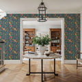 Time to Share Flowers and Pears Blue Mural Wallpaper - room preview 05