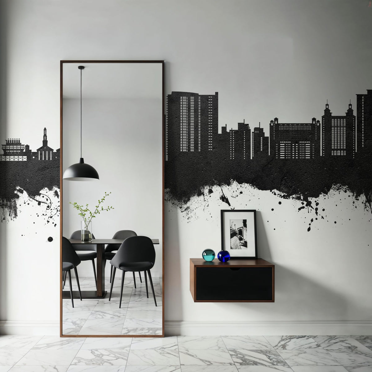 Myrtle Beach South Carolina Skyline Black & White Mural Wallpaper - room preview 05