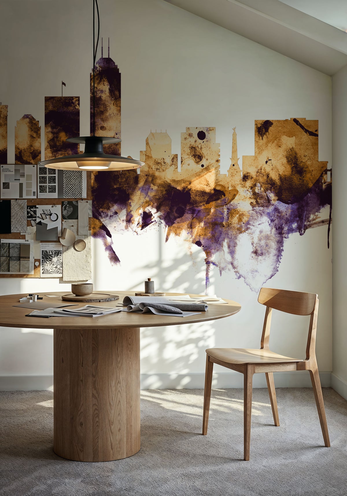 Indianapolis Indiana Skyline Purple & Gold Mural Wallpaper - room preview 05
