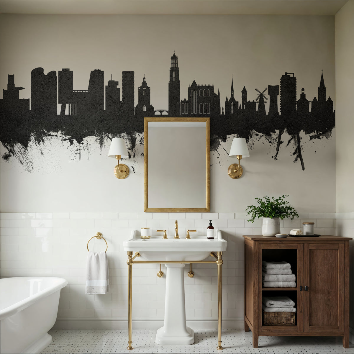 Utrecht the Netherlands Skyline Black & White Mural Wallpaper - room preview 05