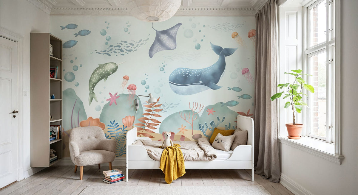 Ocean Paradise, Neutral Mural Wallpaper - room preview 05