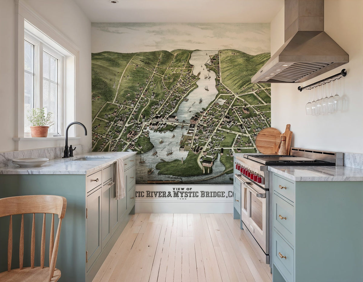 Old View of Mystic River, Connecticut, 1879 Mural Wallpaper - room preview 05