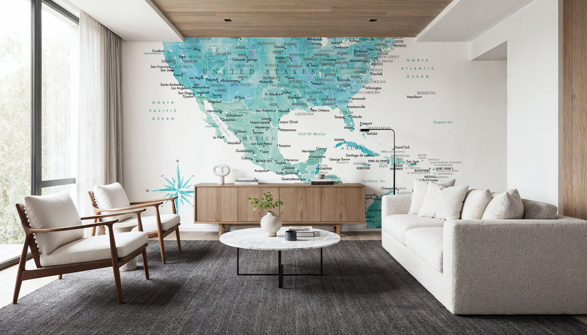 US Mexico Caribbean Map - Aquamar Mural Wallpaper - room preview 05