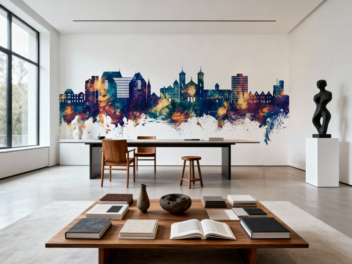 St John's Canada Skyline Blue & Bronze Mural Wallpaper - room preview 05