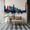 Melbourne Australia Skyline Blue & Bronze Mural Wallpaper - room preview 05