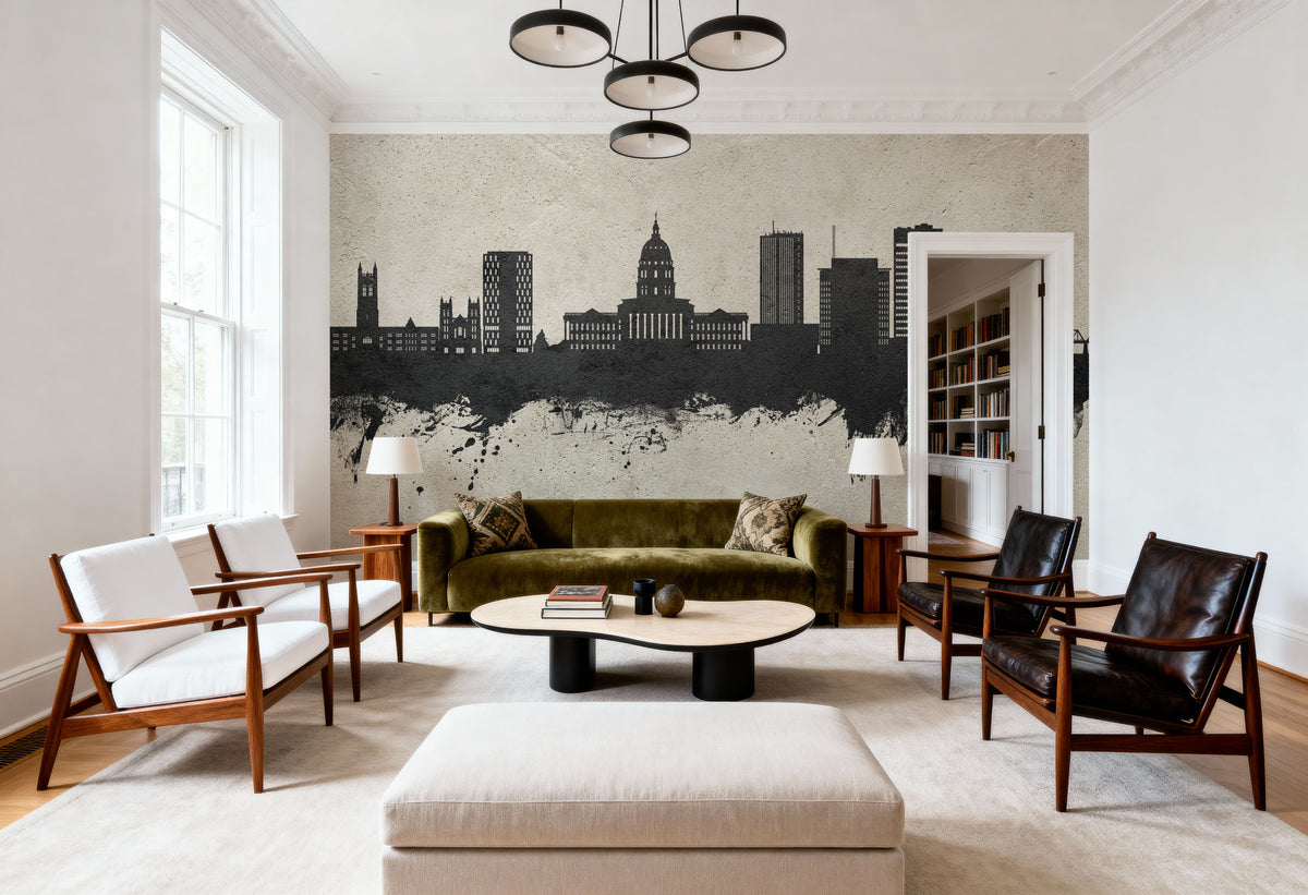 Topeka Wyoming Skyline Concrete Mural Wallpaper - room preview 05