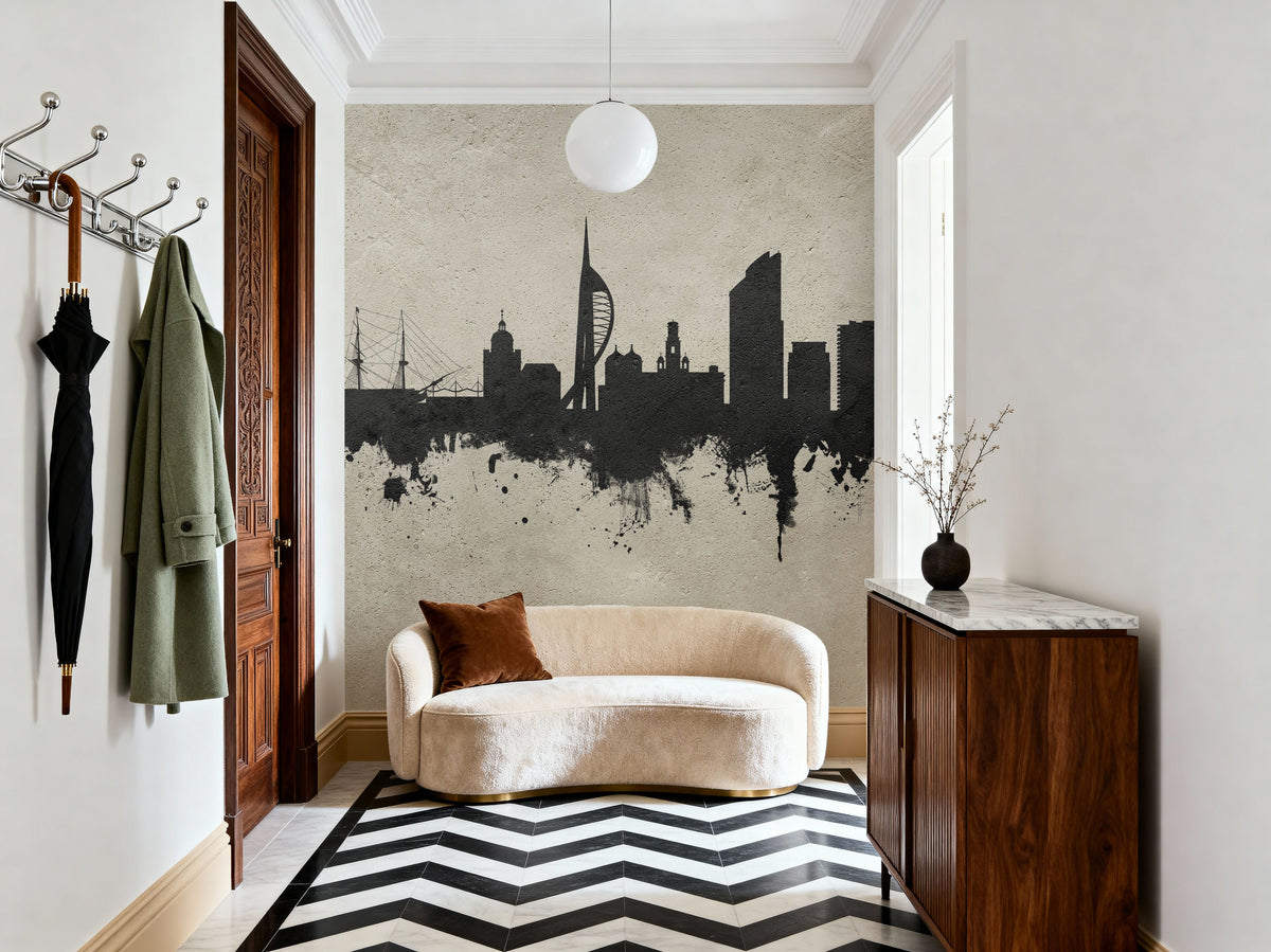 Portsmouth England Skyline Concrete Mural Wallpaper - room preview 05
