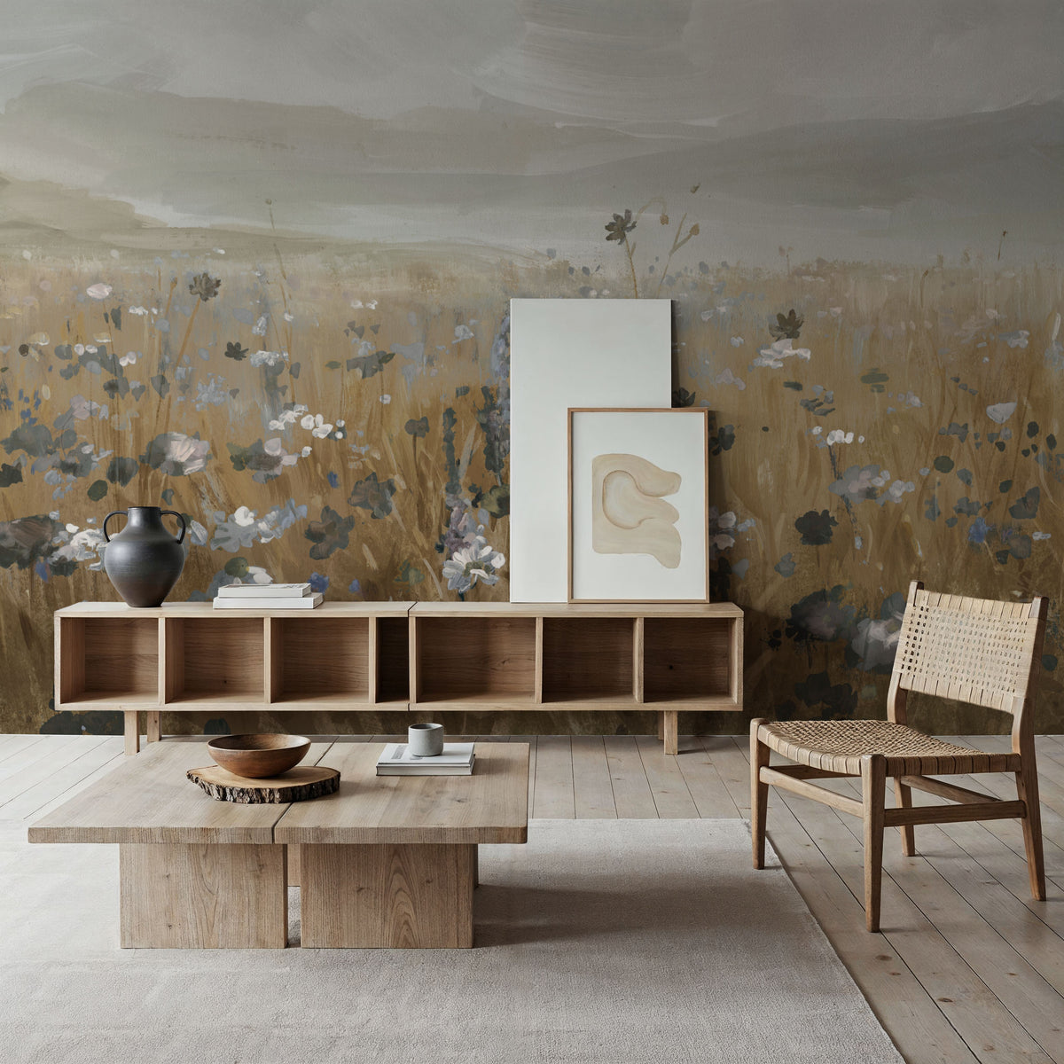 Field of Flowers Neutral Mural Wallpaper - room preview 05