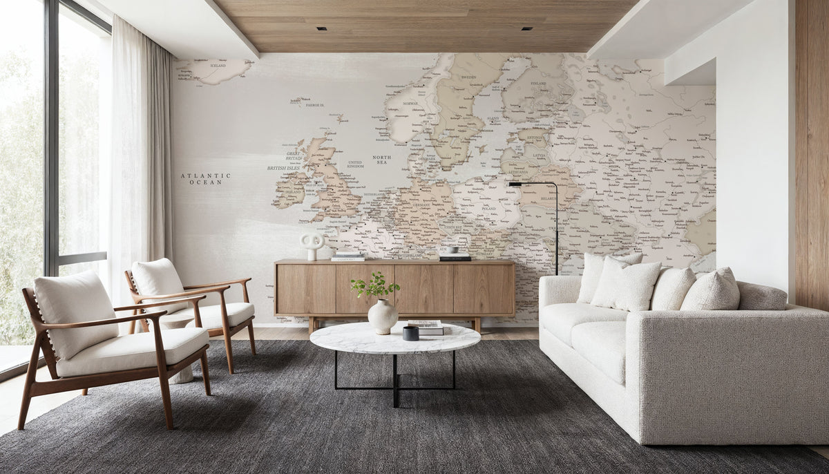 Europe Map Detailed - Lucille Mural Wallpaper - room preview 05