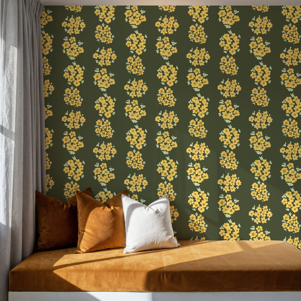 Ditsy Floral Clusters, Avocado Green Mural Wallpaper - room preview 05