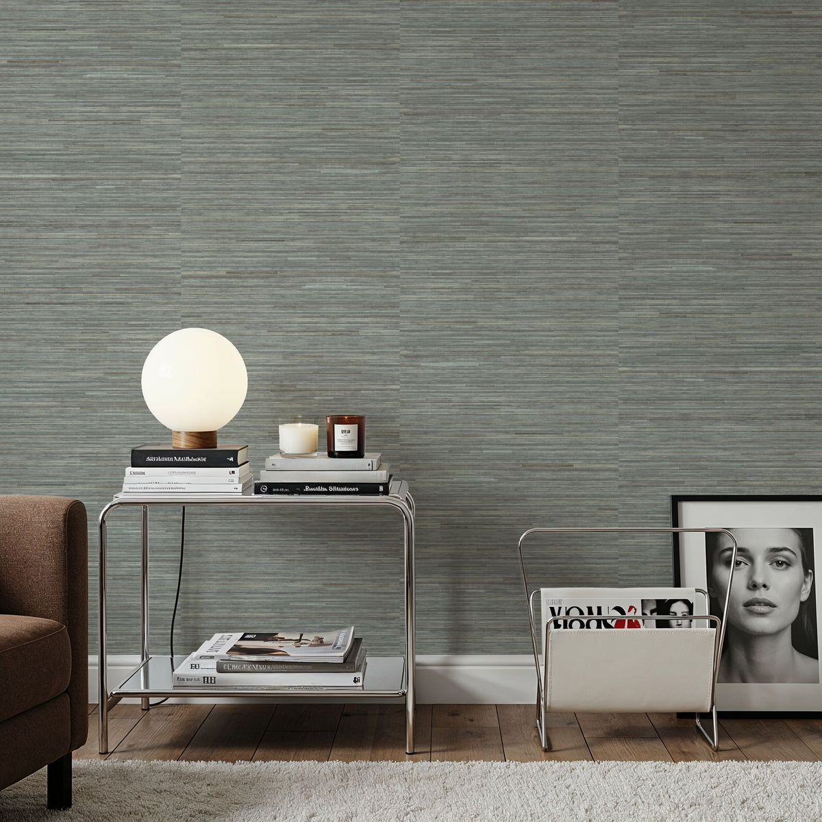 Faux Grasscloth with Visible Seams, Stone Grey Mural Wallpaper - room preview 05