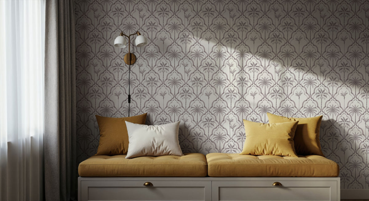 The Palm Lattice, Lavender Gray Mural Wallpaper - room preview 05