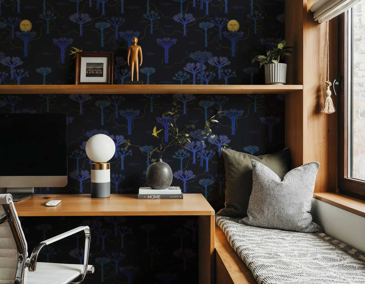 Moonlight Forest, Dark Mural Wallpaper - room preview 05