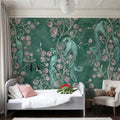 Peacock and Peony Chinoiserie Pale Green Mural Wallpaper - room preview 05