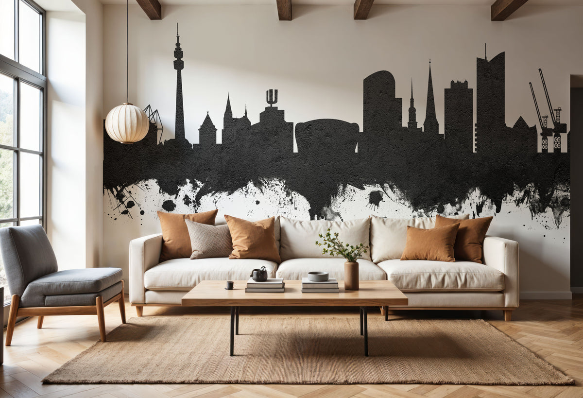 Dortmund Germany Skyline Black & White Mural Wallpaper - room preview 05