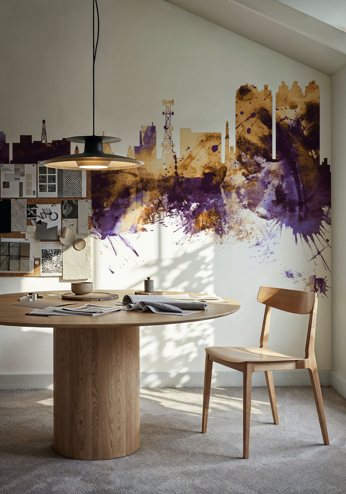 Kolkata (Calcutta) India Skyline Purple & Gold Mural Wallpaper - room preview 05