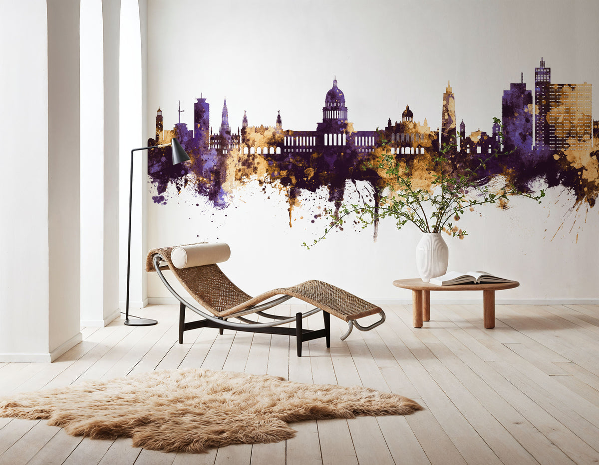 Havana Cuba Skyline Purple & Gold Mural Wallpaper - room preview 05