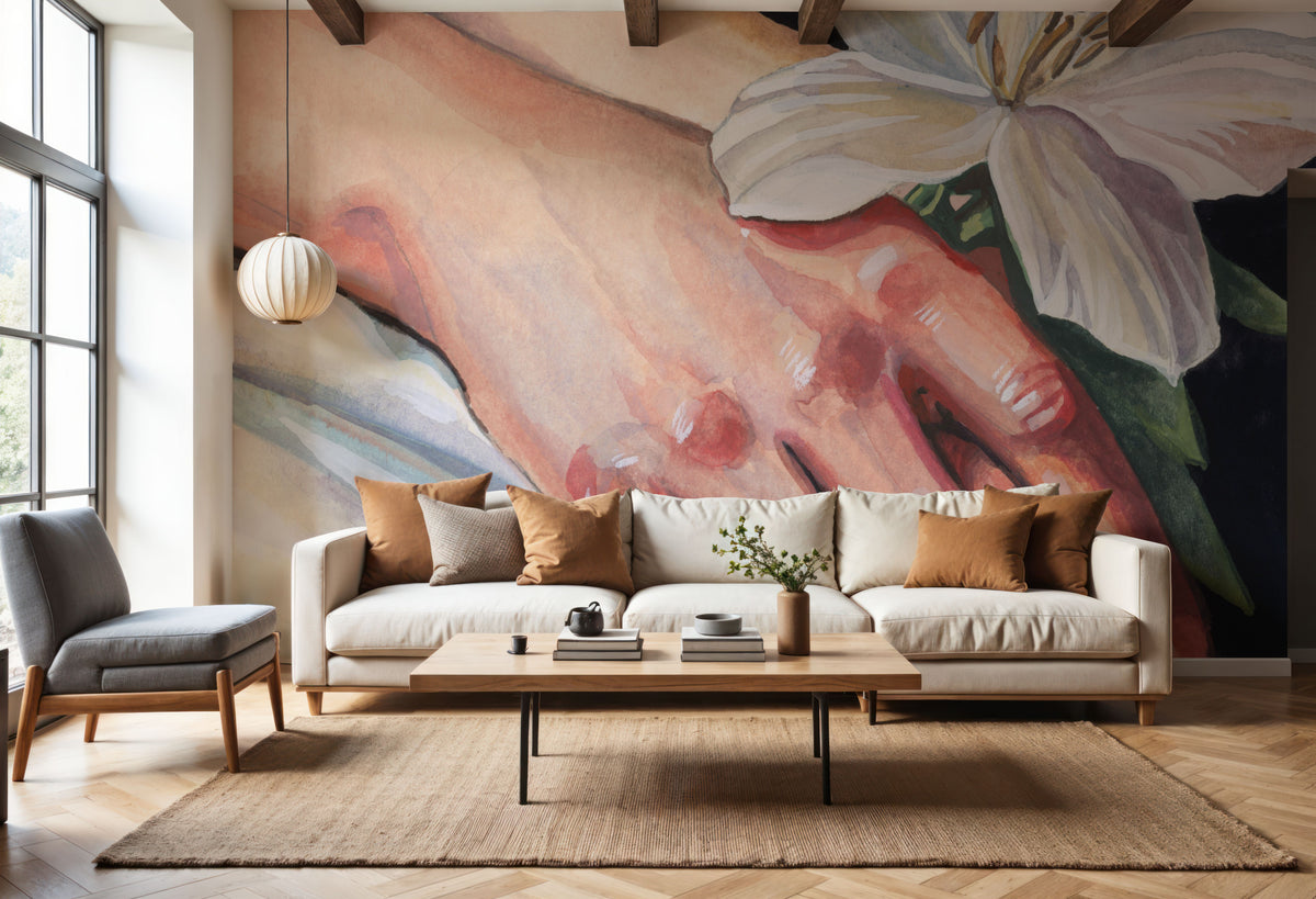 Peaceful Flower in Hand Mural Wallpaper - room preview 05