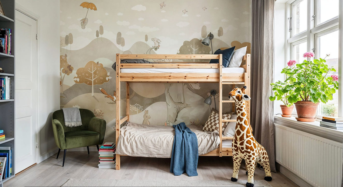 Dwellpaper Bunny Friends, Beige Mural Wallpaper image 5