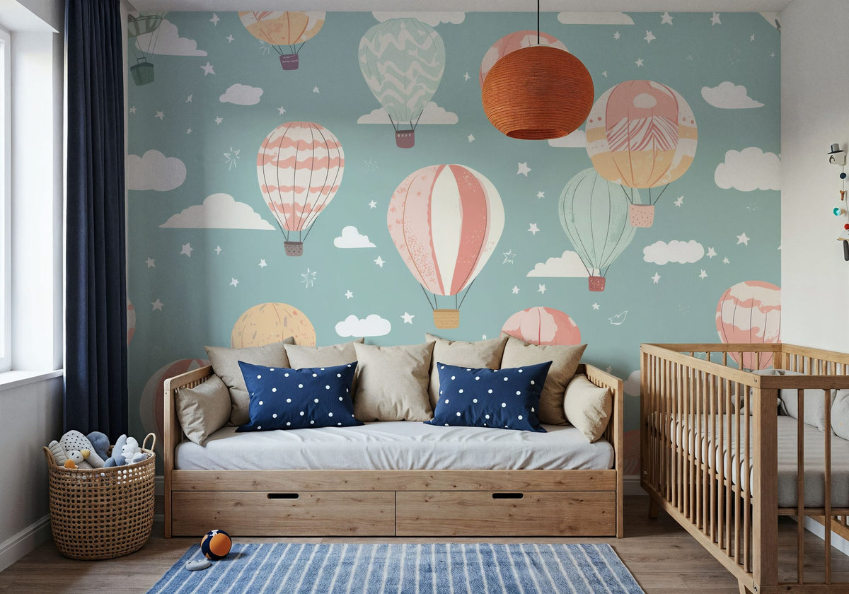 Hot Air Balloon Cloudy Mural Wallpaper - room preview 05