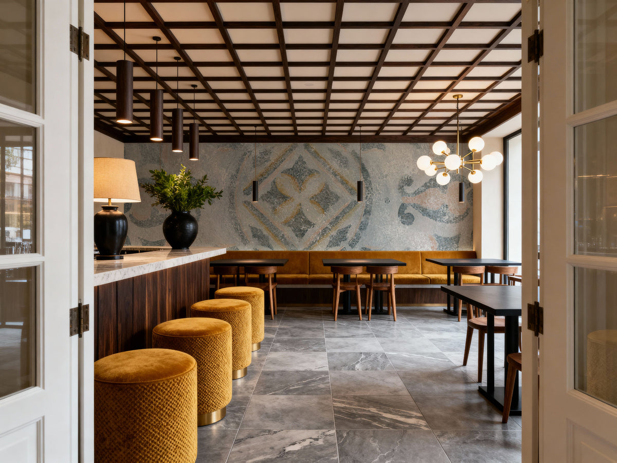 Grey Tapestry Mural Wallpaper - room preview 05