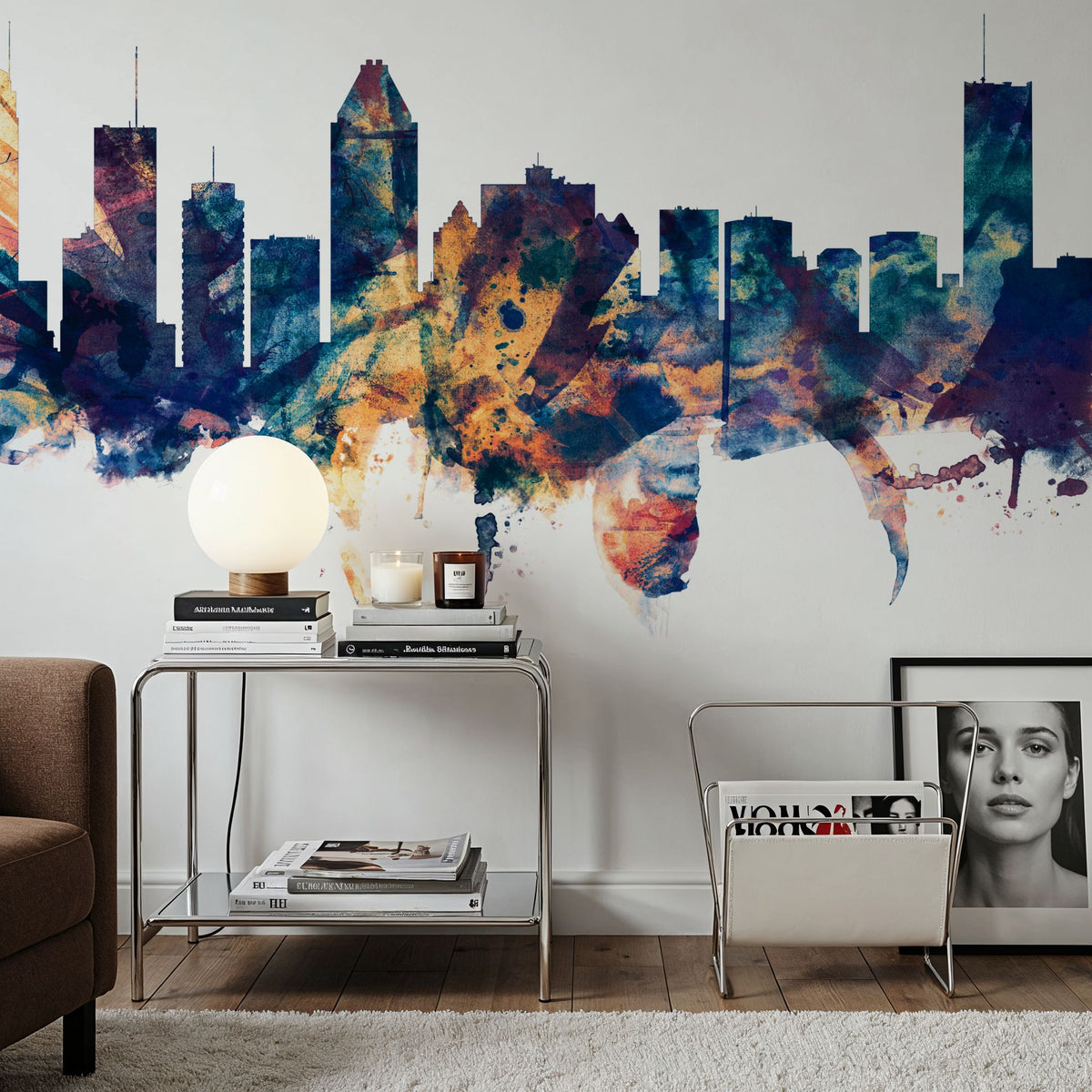 Montreal Canada Skyline Blue & Bronze Mural Wallpaper - room preview 05