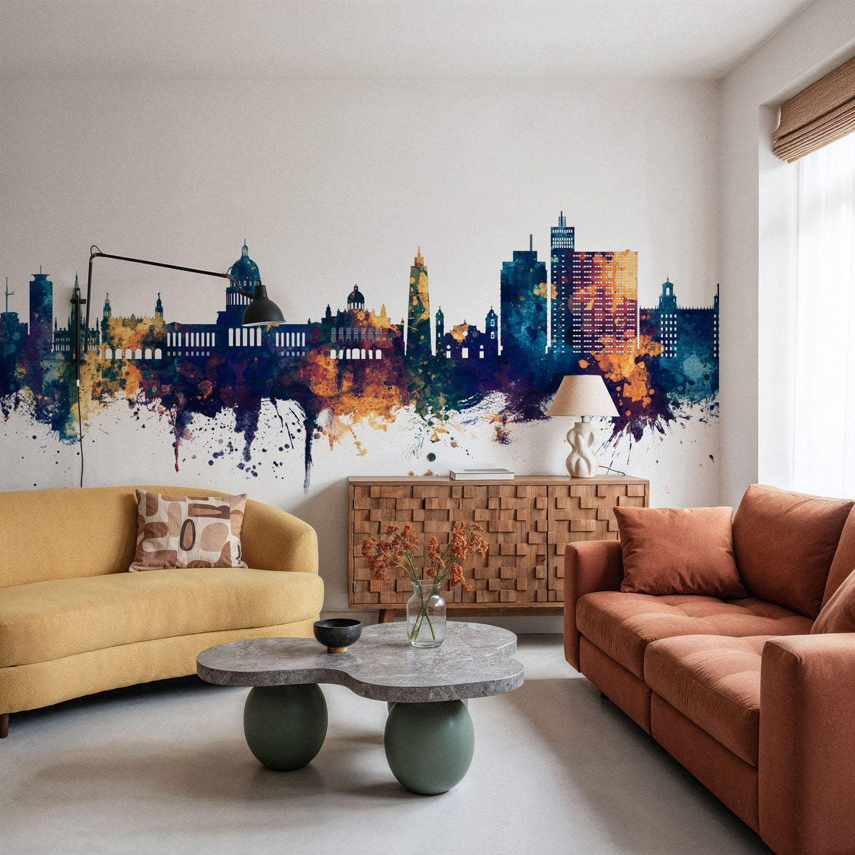 Havana Cuba Skyline Blue & Bronze Mural Wallpaper - room preview 05