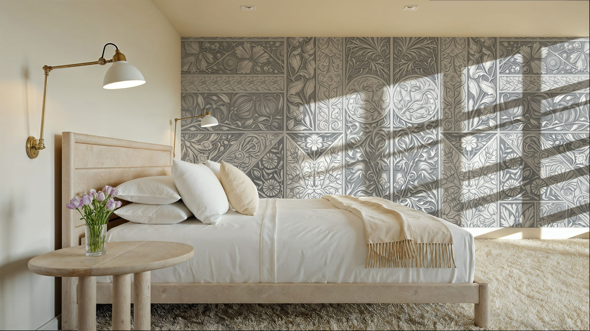 Flower Collection, Gray Mural Wallpaper - room preview 05