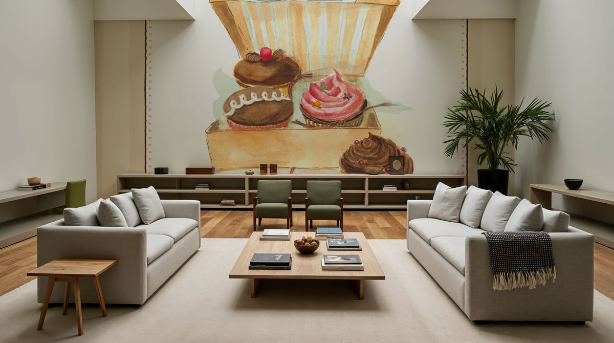 Cupcake Quartet on Stripes Mural Wallpaper - room preview 05