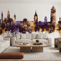 Darmstadt Skyline Purple & Gold Mural Wallpaper - room preview 05