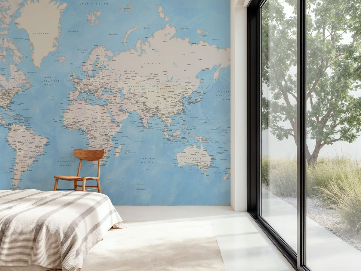 World Map Cities - Benning Mural Wallpaper - room preview 05