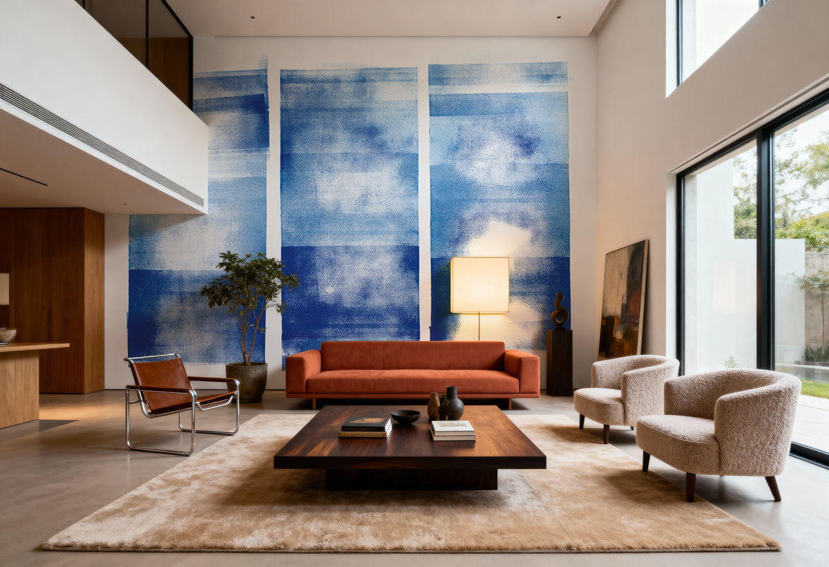 Blue Geometric Abstract Mural Wallpaper - room preview 05
