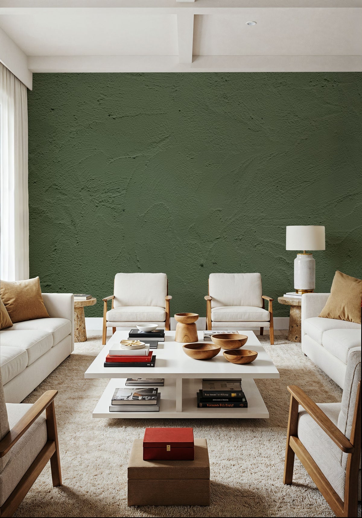 Green Plaster Mural Wallpaper - room preview 05