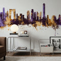 Suzhou China Skyline Purple & Gold Mural Wallpaper - room preview 05