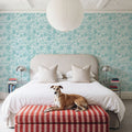 Kala Flowers Turqouise on White Mural Wallpaper - room preview 05