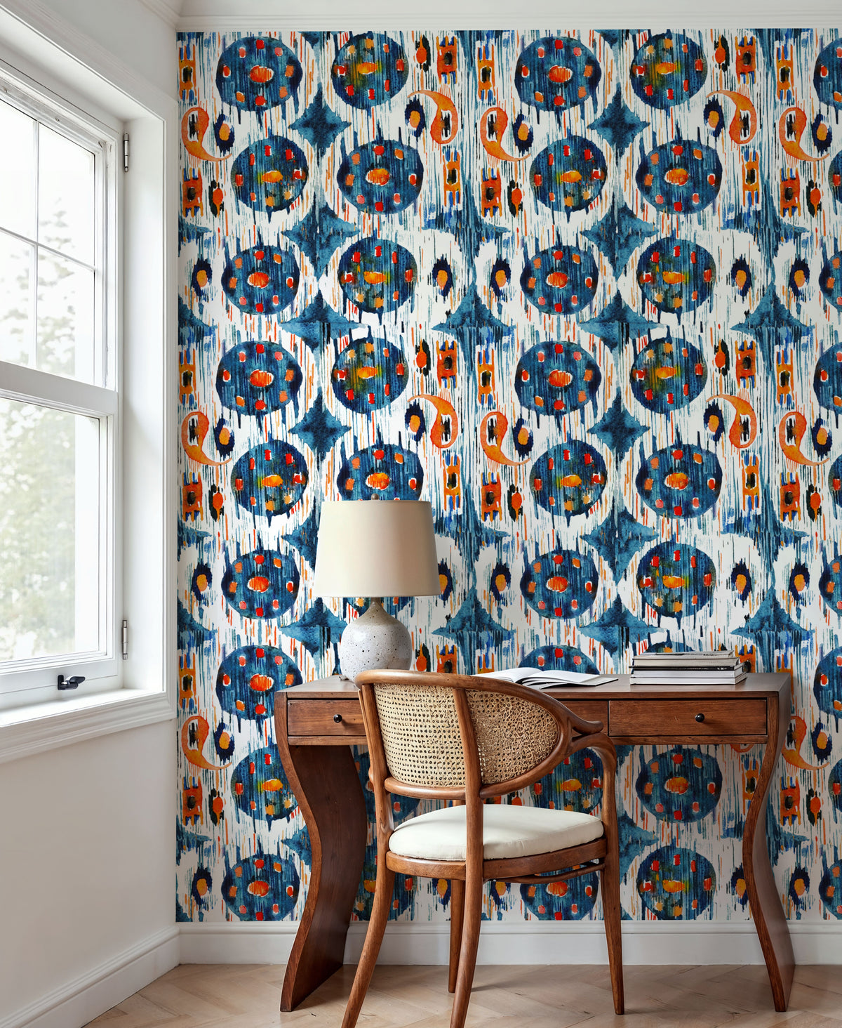Blue Circle Ikat Mural Wallpaper - room preview 05