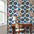 Blue Circle Ikat Mural Wallpaper - room preview 05
