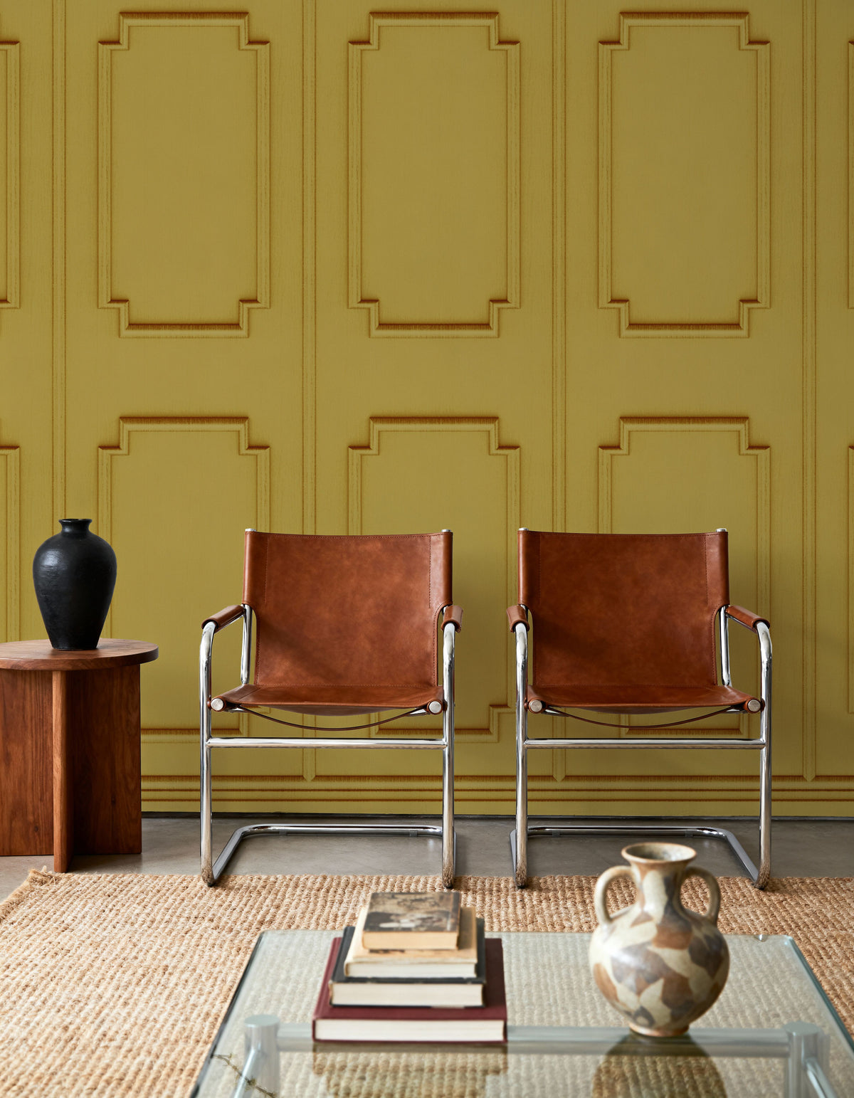 Faux Wall Panel Moulding, Sunflower Yellow Mural Wallpaper - room preview 05