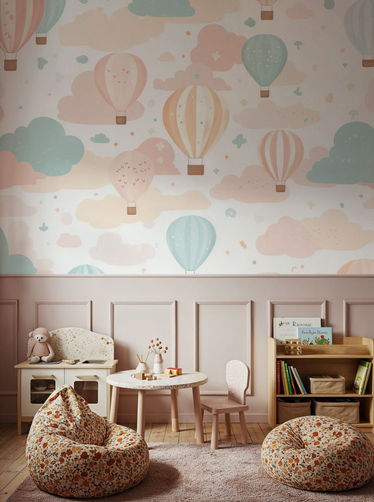 Hot Air Ballon Clouds Mural Wallpaper - room preview 05