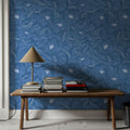 Hidden Peonies, Blue Mural Wallpaper - room preview 05